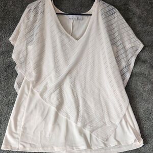 Kim Rogers Womens Blouse White Size Large Layered Flowing Top White Sheer